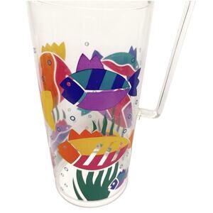 Vintage 1989 Dayton Hudson Marketplace Fish Theme Clear uice Pitcher w/Lid